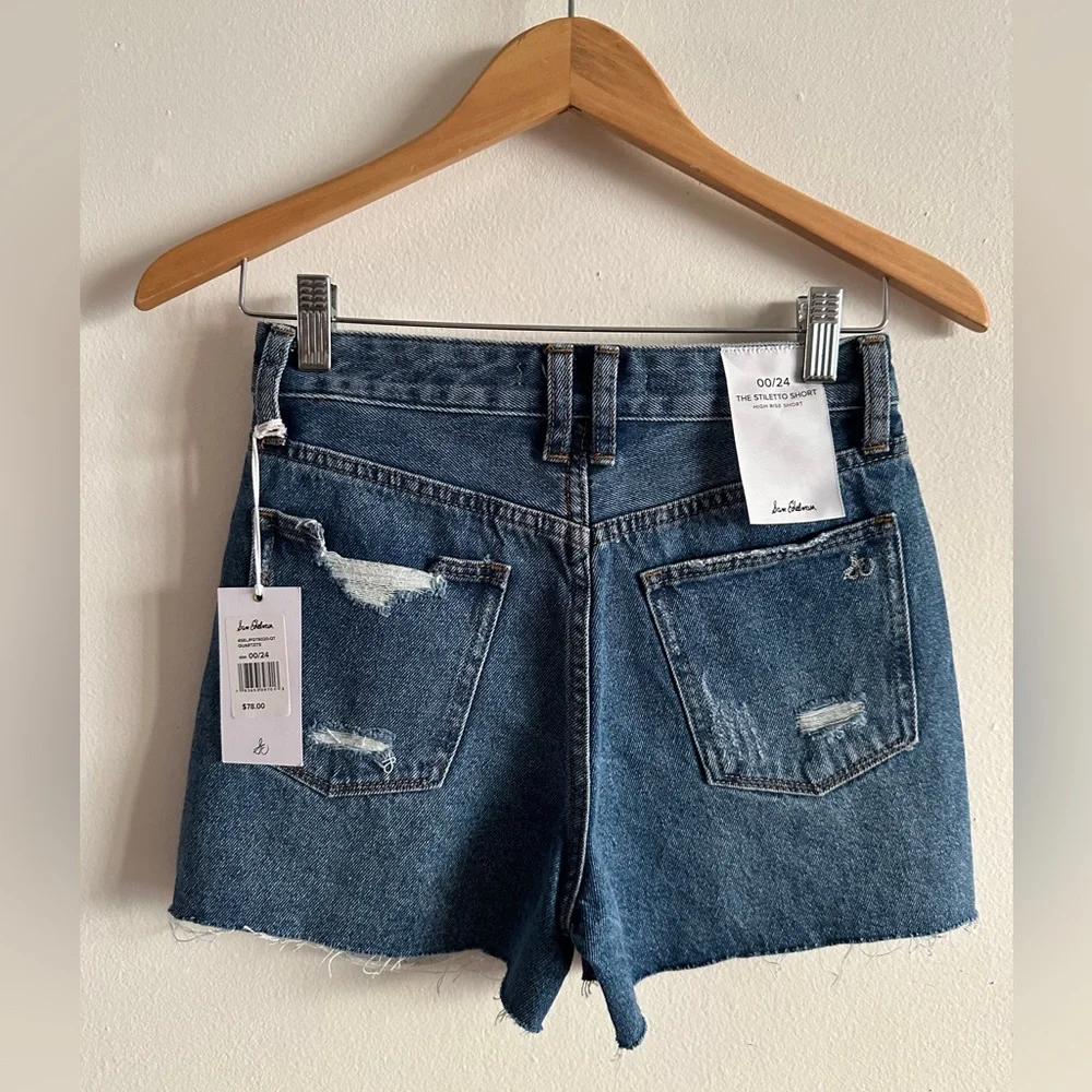 SAM EDELMAN Deep Blue Distressed Jean Shorts SIZE 00/24 Classic Walking Medium - Picture 4 of 9